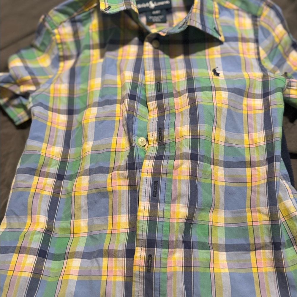 Men's Plaid Shirt in Blue, Green, and Yellow